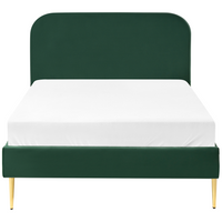 Letto verde scuro velluto tappezzeria doppia dimensione gambe dorate testiera con rete a doghe 120 x 200 cm design minimalista