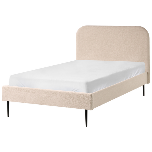 Letto beige bouclè tappezzeria doppia dimensione gambe dorate testiera con rete a doghe 120 x 200 cm design minimalista