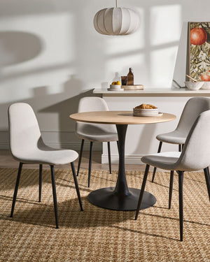 Set di 4 sedie da pranzo Beige Chiaro Poliestere Tappezzato Ferro Gambe Nere Sala da pranzo senza braccioli