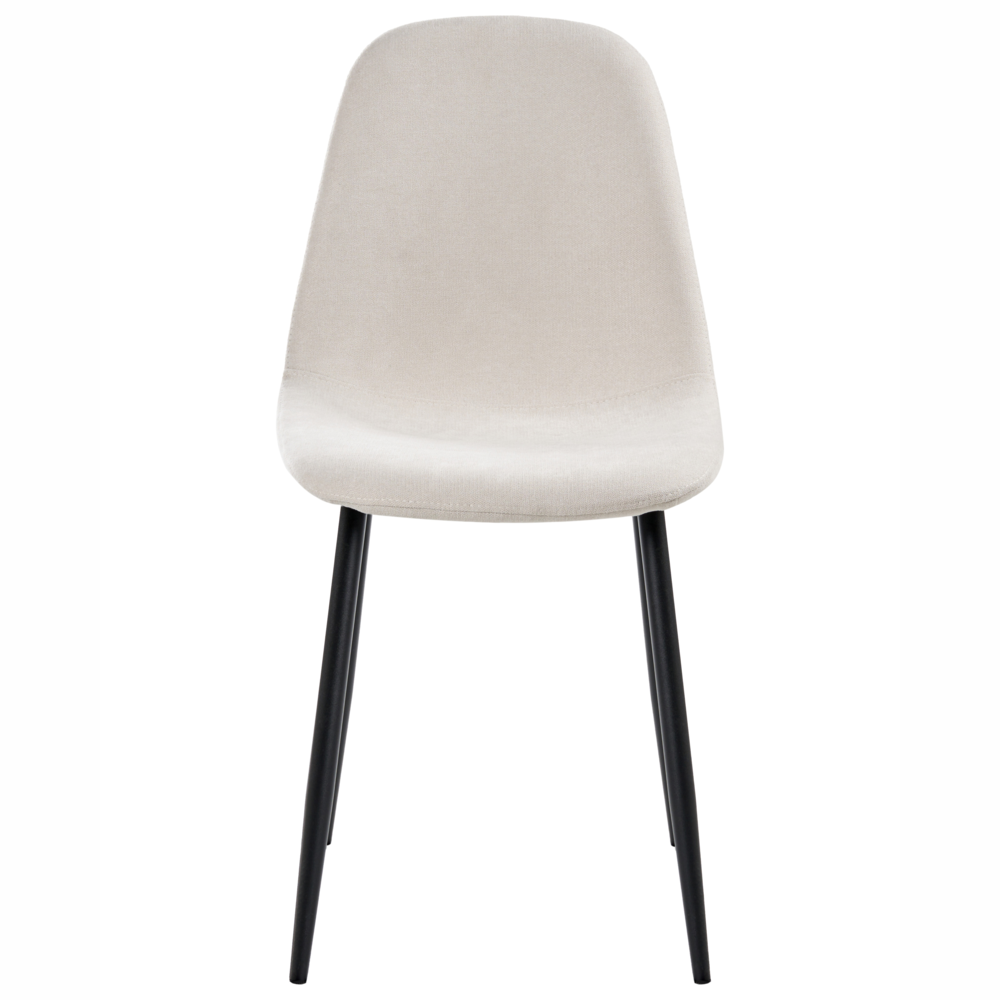Set di 4 sedie da pranzo Beige Chiaro Poliestere Tappezzato Ferro Gambe Nere Sala da pranzo senza braccioli