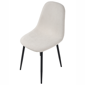 Set di 4 sedie da pranzo Beige Chiaro Poliestere Tappezzato Ferro Gambe Nere Sala da pranzo senza braccioli