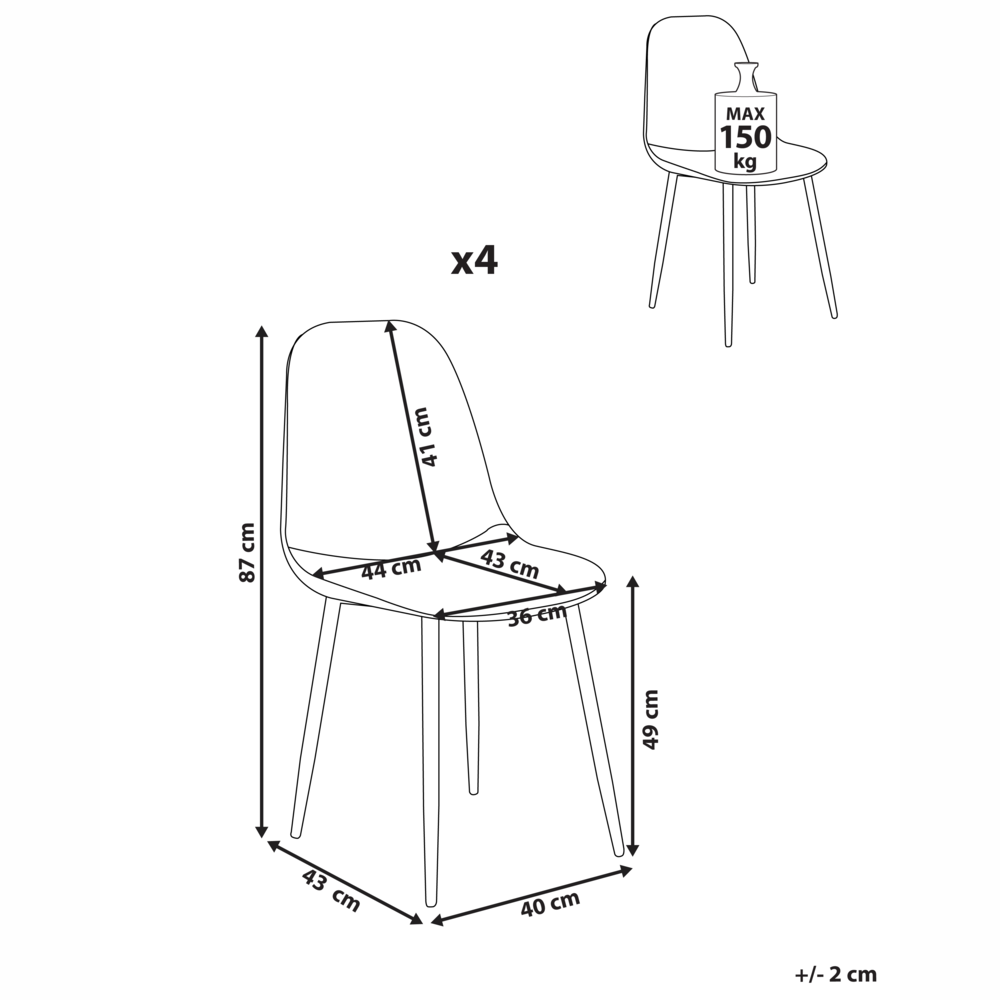 Set di 4 sedie da pranzo Beige Chiaro Poliestere Tappezzato Ferro Gambe Nere Sala da pranzo senza braccioli