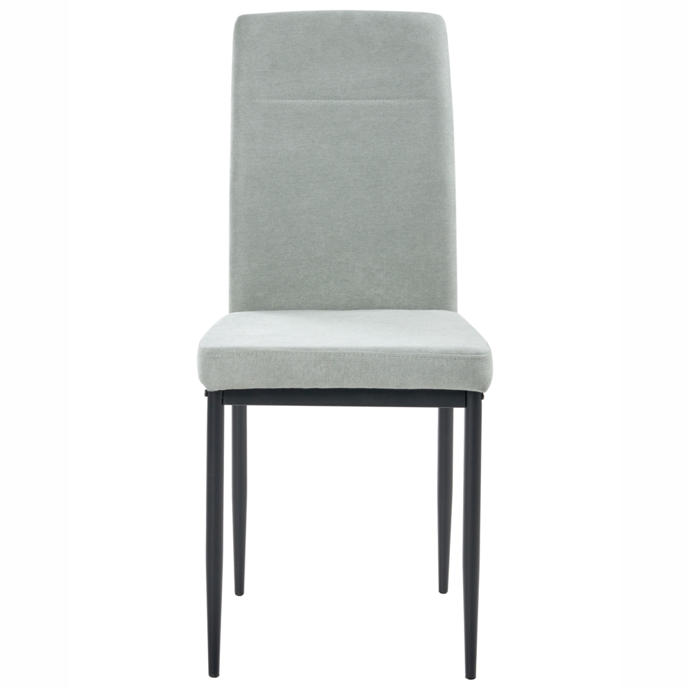 Set di 4 sedie da pranzo in tessuto, rivestimento verde chiaro gambe in ferro nero senza braccioli per sala da pranzo