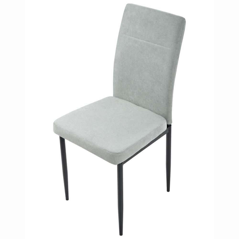 Set di 4 sedie da pranzo in tessuto, rivestimento verde chiaro gambe in ferro nero senza braccioli per sala da pranzo