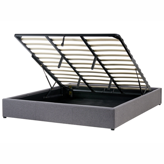 Letto a doghe in tessuto di poliestere grigio imbottito ottomana contenitore 180 x 200 cm design moderno