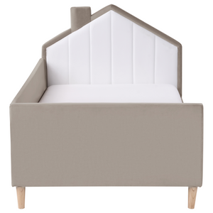 Letto singolo in velluto tortora con base a doghe 90 x 200 cm Camera Moderna Tradizionale