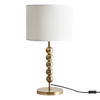 Lampada da tavolo in ottone e ferro con paralume a tamburo in tessuto Lampada da comodino in stile moderno di metà secolo