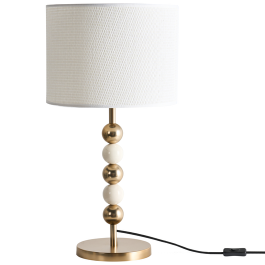 Lampada da tavolo Ottone e beige Ferro Paralume a tamburo in tessuto Lampada da comodino in stile moderno di metà secolo