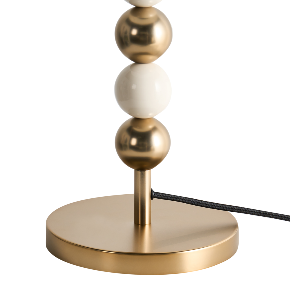 Lampada da tavolo Ottone e beige Ferro Paralume a tamburo in tessuto Lampada da comodino in stile moderno di metà secolo