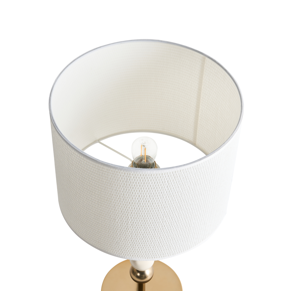 Lampada da tavolo Ottone e beige Ferro Paralume a tamburo in tessuto Lampada da comodino in stile moderno di metà secolo