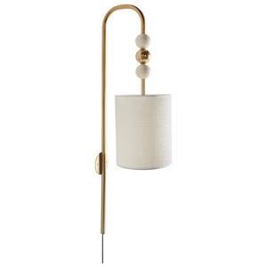 Lampada da parete in ottone e beige ferro con paralume a tamburo in tessuto Stile moderno di metà secolo