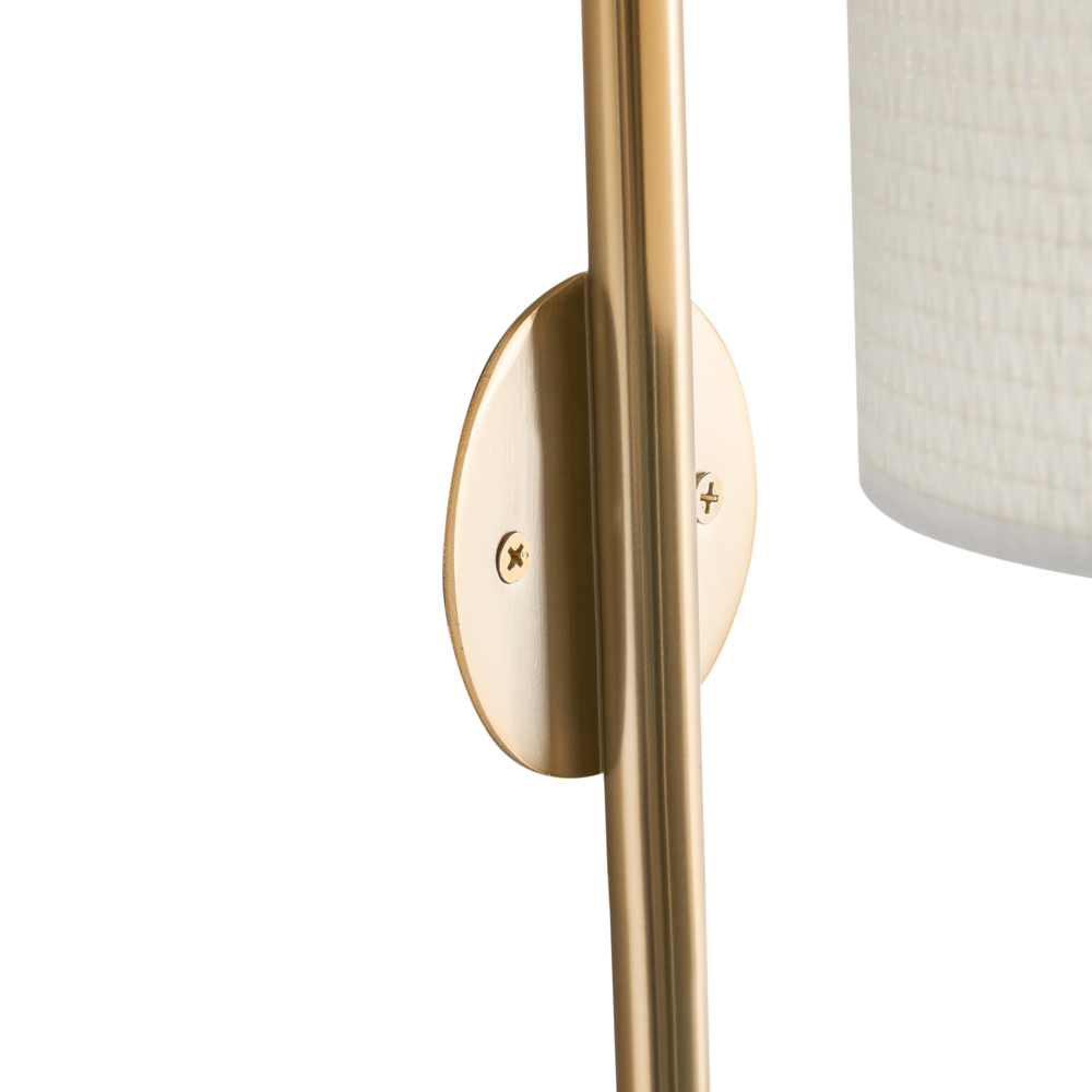 Lampada da parete in ottone e beige ferro con paralume a tamburo in tessuto Stile moderno di metà secolo