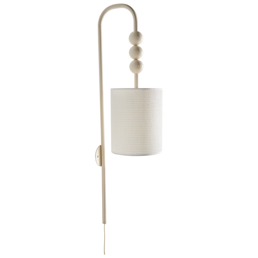 Lampada da parete in ottone e ferro con paralume a tamburo in tessuto Stile moderno di metà secolo beige chiaro