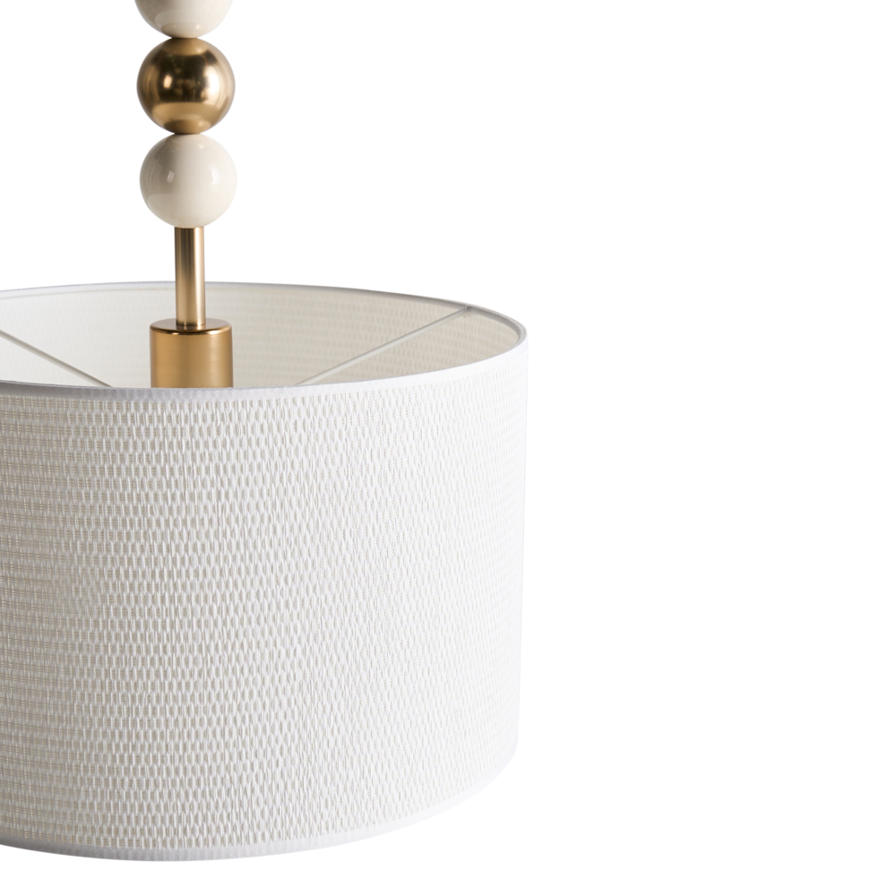 Lampada a sospensione Ottone e beige Ferro Paralume a tamburo in tessuto Stile moderno di metà secolo
