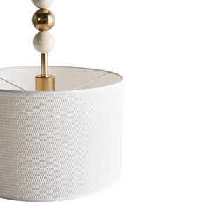 Lampada a sospensione Ottone e beige Ferro Paralume a tamburo in tessuto Stile moderno di metà secolo