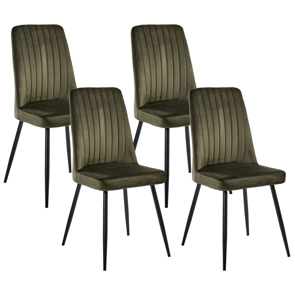 Set di 4 sedie da pranzo con seduta in velluto imbottito Stile moderno Senza braccioli Gambe in ferro verde oliva