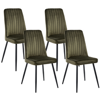 Set di 4 sedie da pranzo con seduta in velluto imbottito Stile moderno Senza braccioli Gambe in ferro verde oliva
