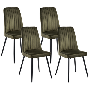 Set di 4 sedie da pranzo con seduta in velluto imbottito Stile moderno Senza braccioli Gambe in ferro verde oliva