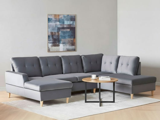 Divano letto a 4 posti in poliestere grigio con contenitore simmetrico moderno