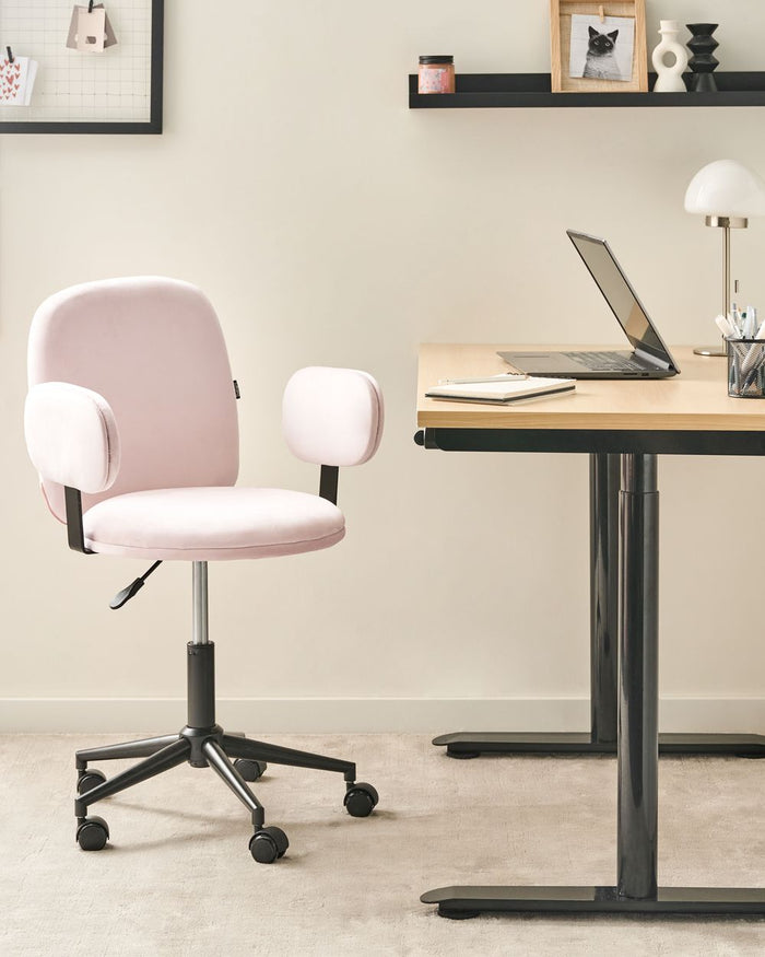 Sedia da scrivania per ufficio velluto rosa pastello Base regolabile in altezza Ufficio moderno casa