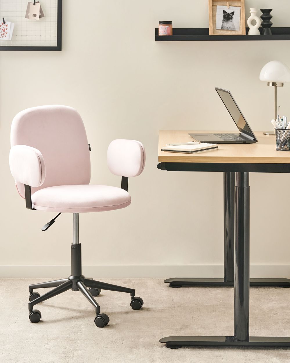 Sedia da scrivania per ufficio velluto rosa pastello Base regolabile in altezza Ufficio moderno casa