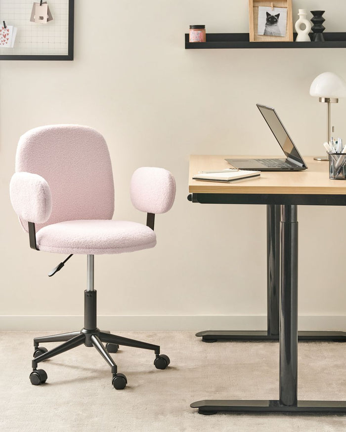 Sedia da scrivania per ufficio rosa pastello Boucle Base regolabile in altezza Ufficio moderno casa