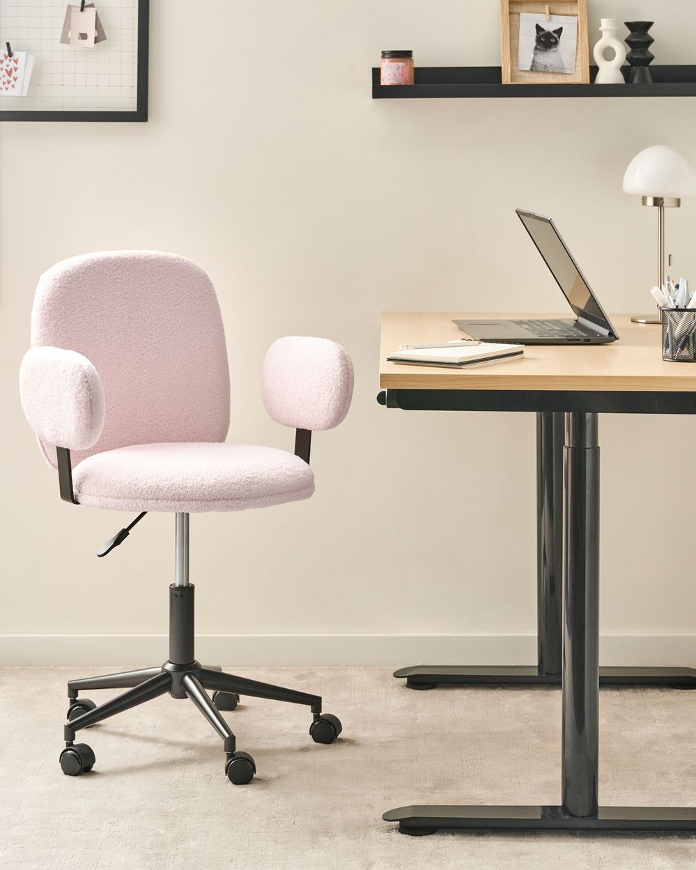 Sedia da scrivania per ufficio rosa pastello Boucle Base regolabile in altezza Ufficio moderno casa