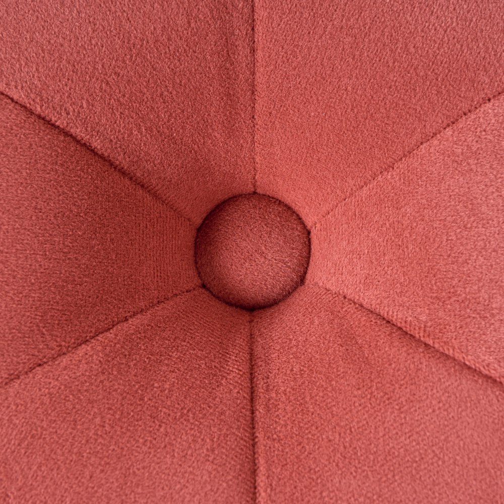 Pouf ottomana trapuntato rotondo rosso corallo trapuntato Chesterfield