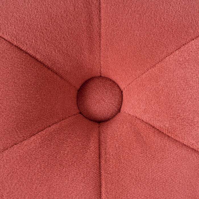 Pouf ottomana trapuntato rotondo rosso corallo trapuntato Chesterfield