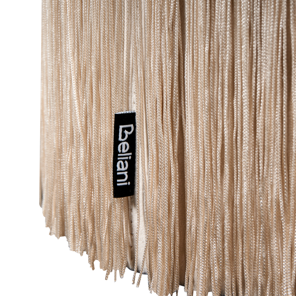 Pouf ottomana rotondo in velluto beige con pouf Glam con nappe