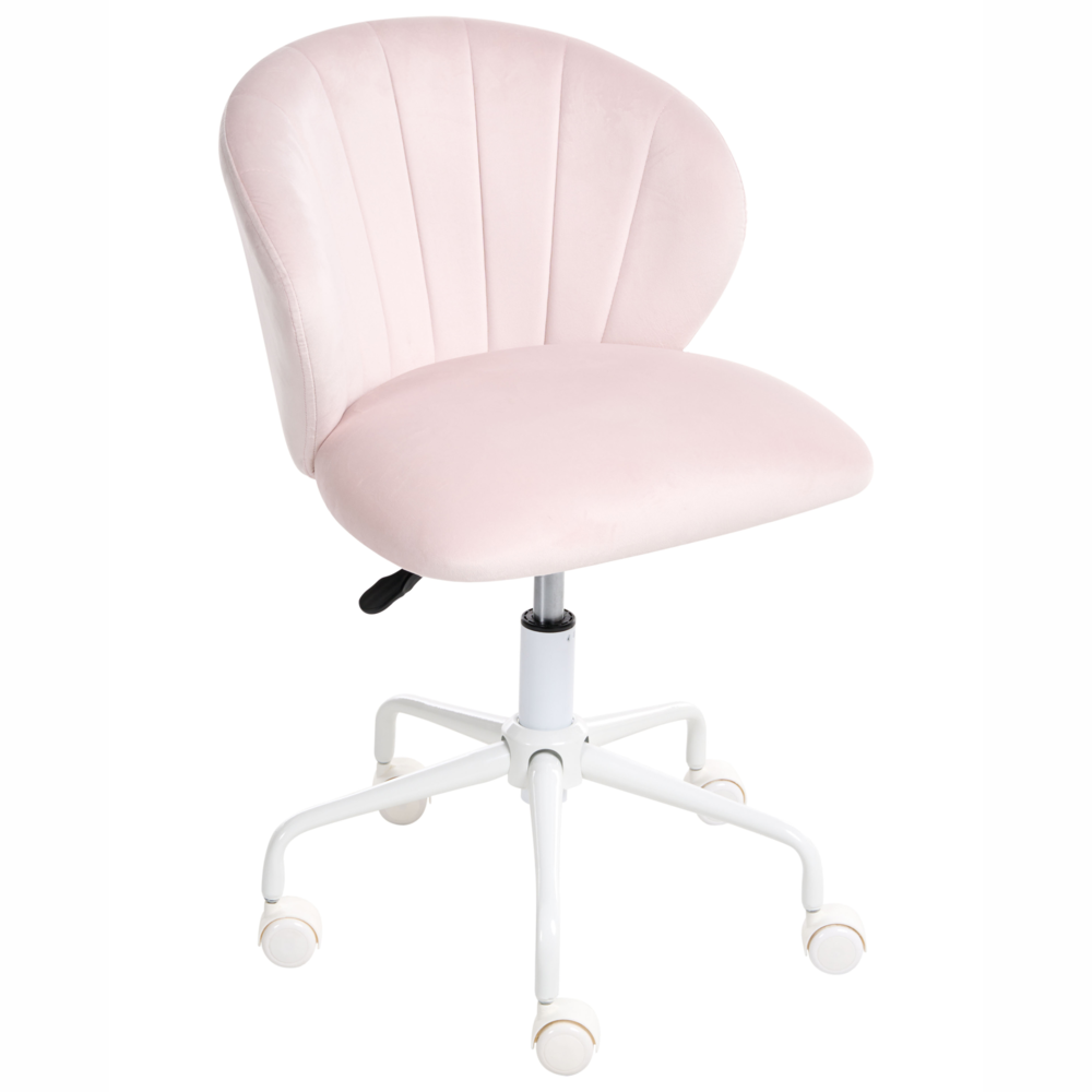 Sedia da scrivania da ufficio girevole in velluto rosa pastello regolabile in altezza