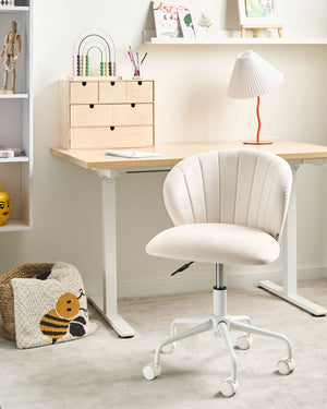 Sedia da scrivania da ufficio girevole in velluto bianco sporco regolabile in altezza