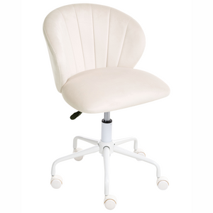 Sedia da scrivania da ufficio girevole in velluto bianco sporco regolabile in altezza