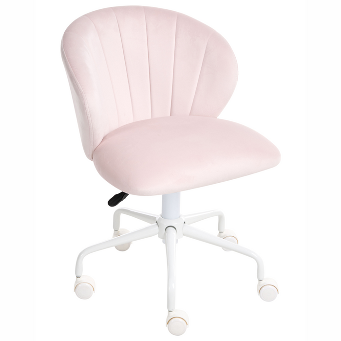 Sedia da scrivania da ufficio girevole in velluto rosa pastello regolabile in altezza