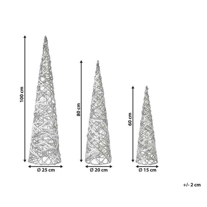 Set di 3 decorazioni natalizie LED bianche per interni con luci