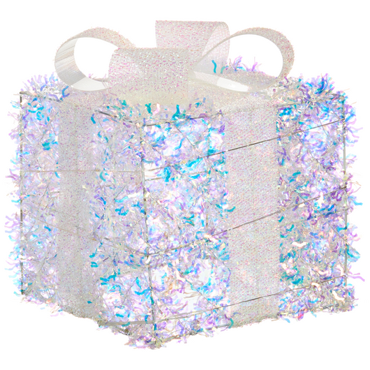 Set di 3 scatole regalo natalizie luminose multicolori con luci LED Decorazioni natalizie glitterate con fiocchi per uso interno