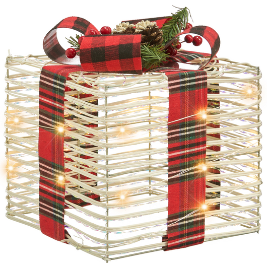 Set di 3 scatole regalo natalizie luminose bianco sporco con luci LED Decorazioni natalizie con fiocchi per uso interno