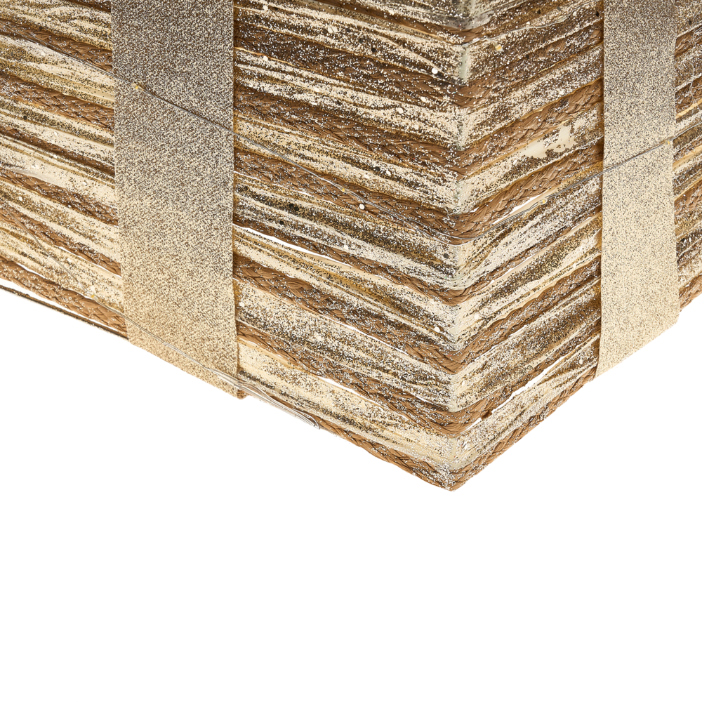 Set di 3 scatole regalo natalizie illuminate dorate con luci LED Decorazioni natalizie con fiocchi per uso interno