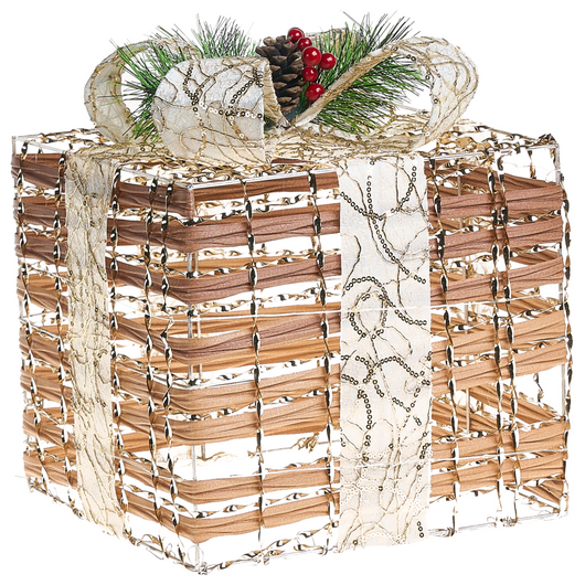 Set di 3 scatole regalo decorative natalizie con luci LED bianche calde Fiocchi Decorazioni natalizie per interni Marrone