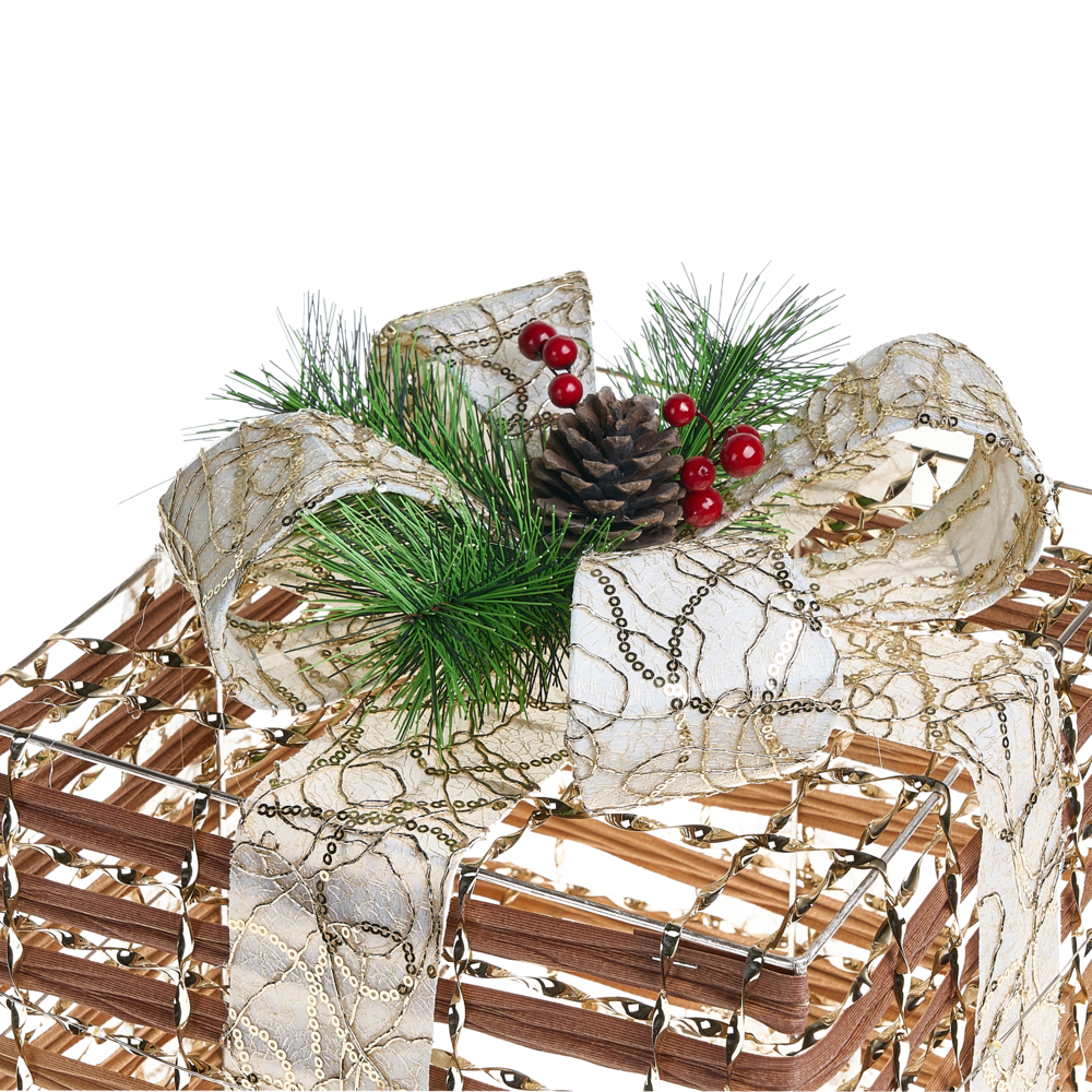 Set di 3 scatole regalo decorative natalizie con luci LED bianche calde Fiocchi Decorazioni natalizie per interni Marrone