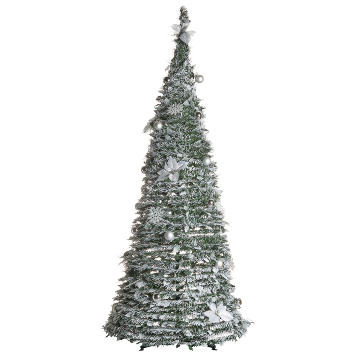 Albero di Natale artificiale bianco sintetico 185 cm innevato con luci LED pieghevoli natalizie