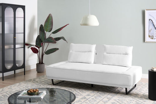 Divano a 3 posti in tessuto Divano bianco Gambe in ferro Tessuto intrecciato Schienale regolabile Moderno