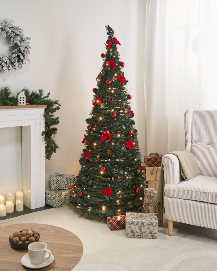 Albero di Natale artificiale verde sintetico 184 cm pieghevole con luci LED natalizie