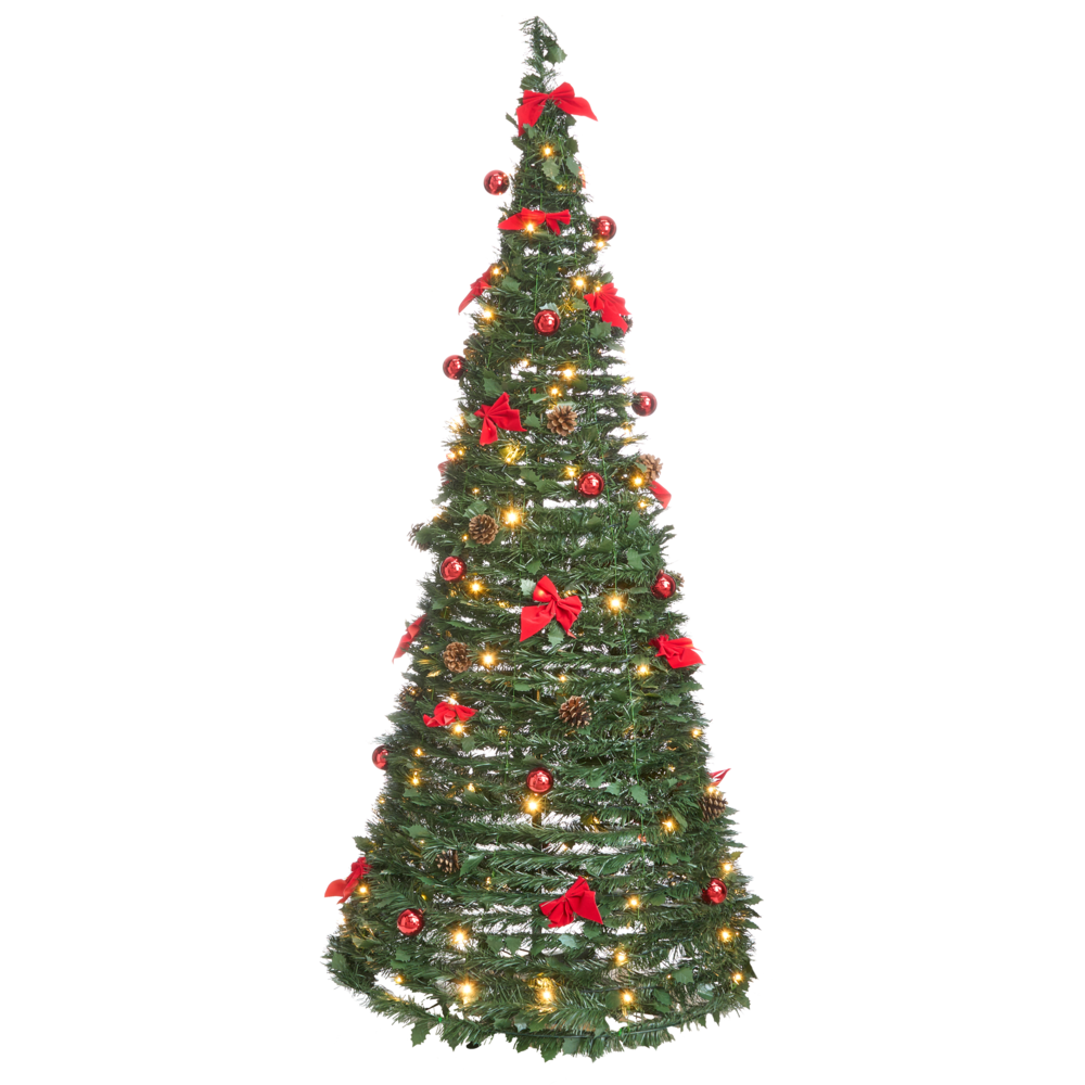 Albero di Natale artificiale verde sintetico 184 cm pieghevole con luci LED natalizie