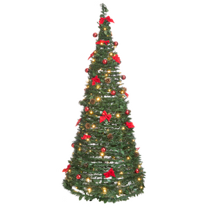 Albero di Natale artificiale verde sintetico 184 cm pieghevole con luci LED natalizie