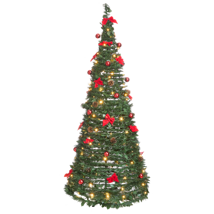 Albero di Natale artificiale verde sintetico 184 cm pieghevole con luci LED natalizie