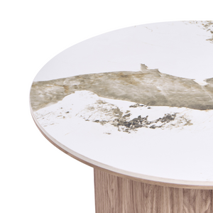 Tavolino con base in MDF e piano in marmo bianco ceramico Design moderno Gambe scanalate ø 80 cm marrone