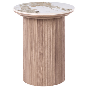 Tavolino Base in MDF Piano in marmo bianco ceramico Design moderno Gambe scanalate ø 45 cm marrone