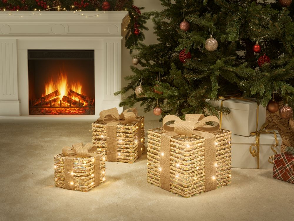 Set di 3 luci natalizie LED bianche beige da interno