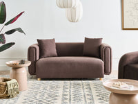 Divano a 2 posti in tessuto Marrone scuro Gambe in legno di gomma Tessuto intrecciato Moderno